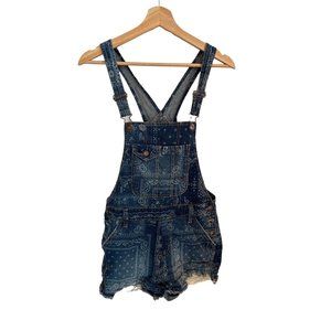 No Boundaries NOBO Blue Denim Jean Short Overalls Women's Size Medium 7-9 Bandan